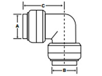 Brass Push Female Adapter Elbow - Dimensions