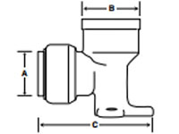 Brass Push Drop-Ear Elbow - Dimensions