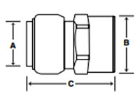 Brass Push Female Adapter - Dimensions