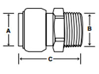 Brass Push Male Adapter - Dimensions