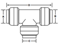 Brass Push Reducing Tee - Dimensions